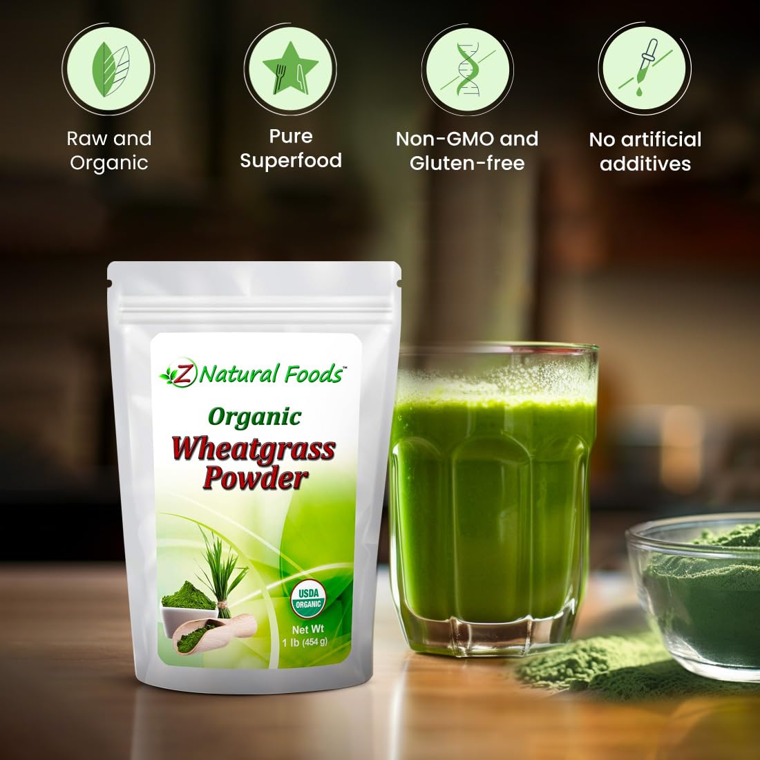 Détails de la Poudre de Blé Vert Bio Z Natural Foods