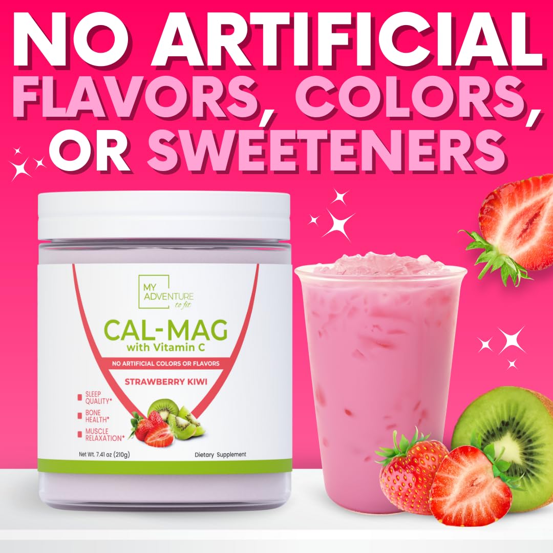 Détails de la poudre de calcium magnésium saveur fraise kiwi dans un verre