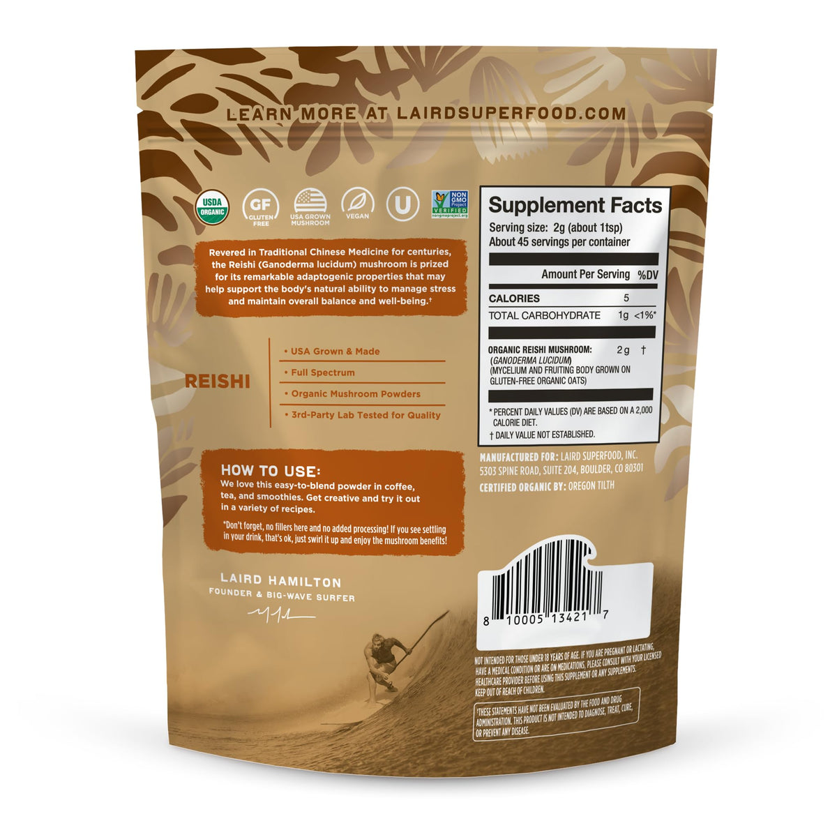 Détails de la poudre de champignon Reishi bio Laird Superfood
