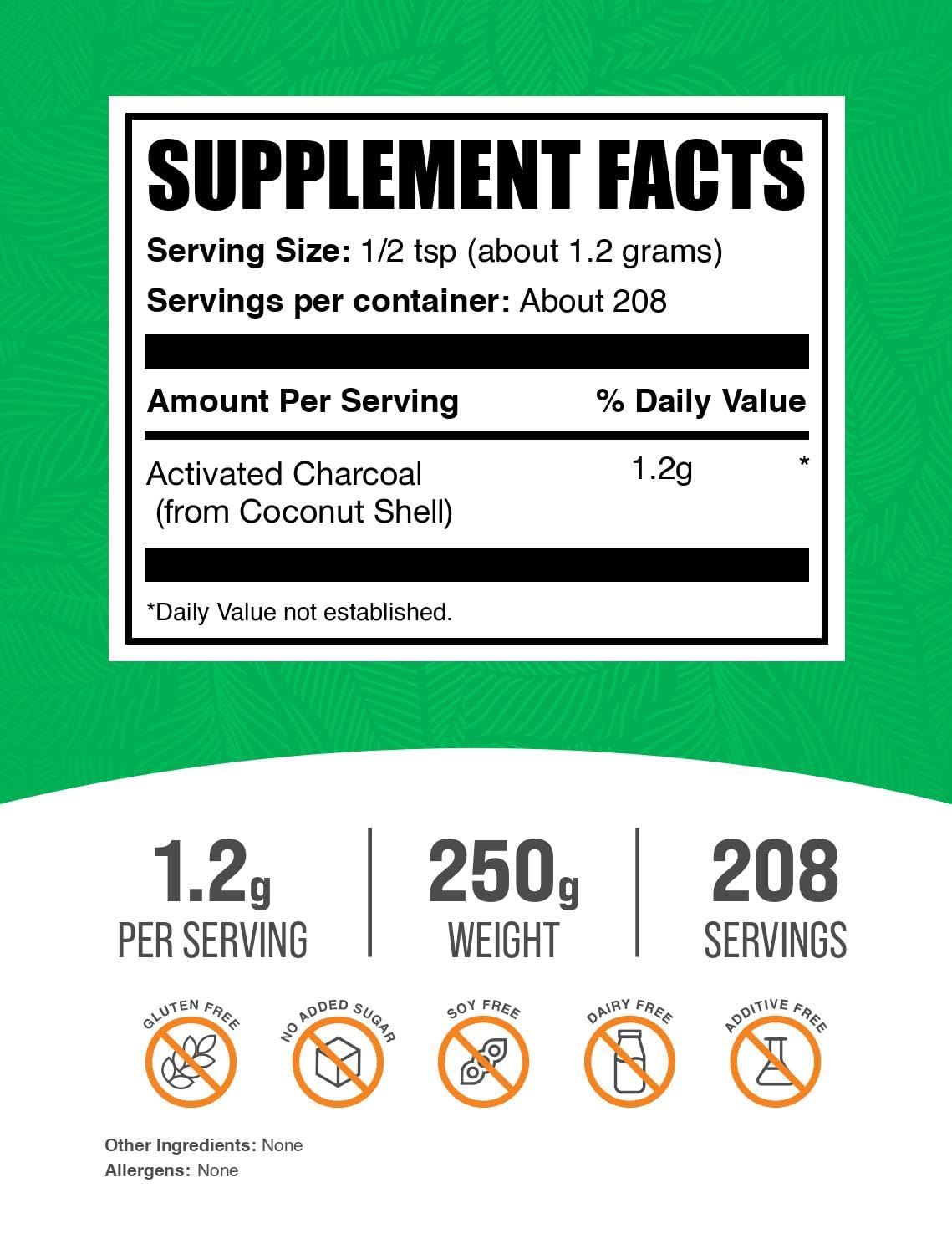 Détails de la poudre de charbon actif BulkSupplements
