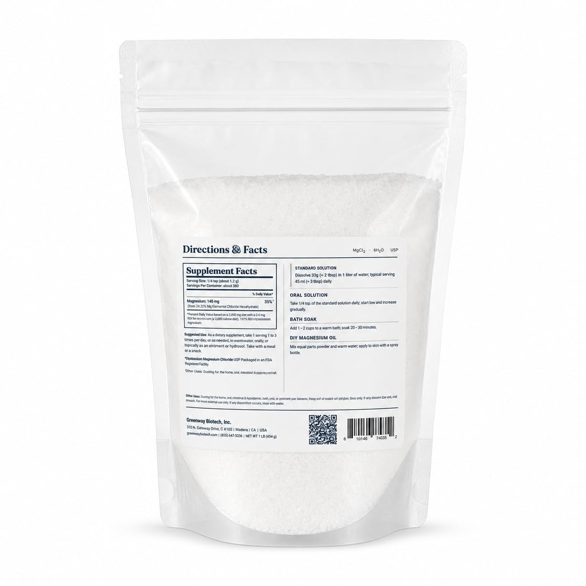 Détails de la poudre de chlorure de magnésium Greenway Biotech