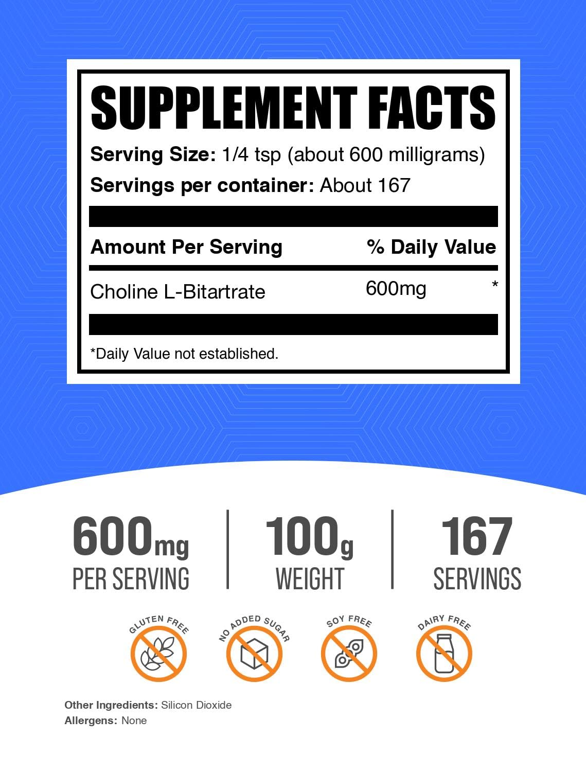 Détails de la poudre de Choline Bitartrate BulkSupplements