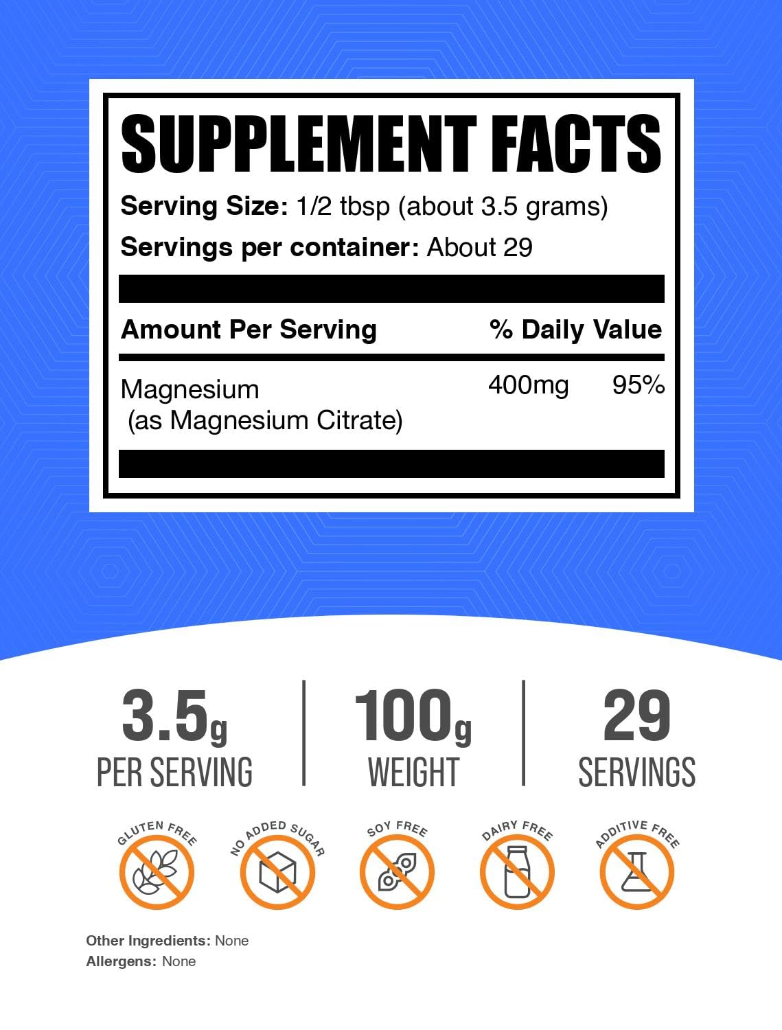 Détails de la poudre de citrate de magnésium BulkSupplements