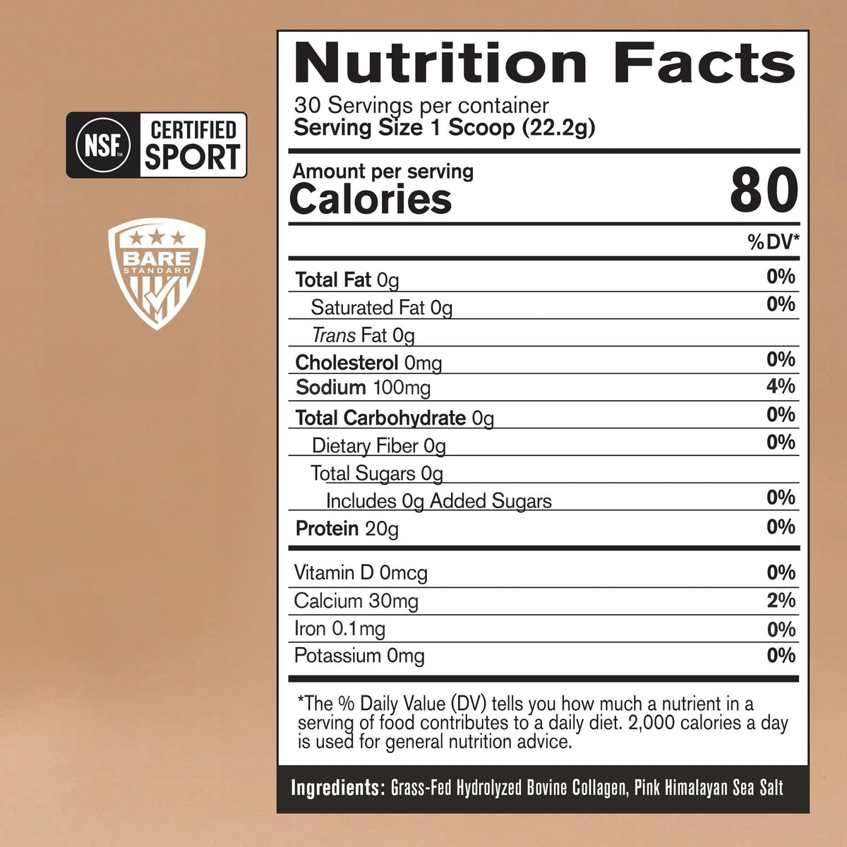 Détails de la poudre de collagène BARE PERFORMANCE NUTRITION