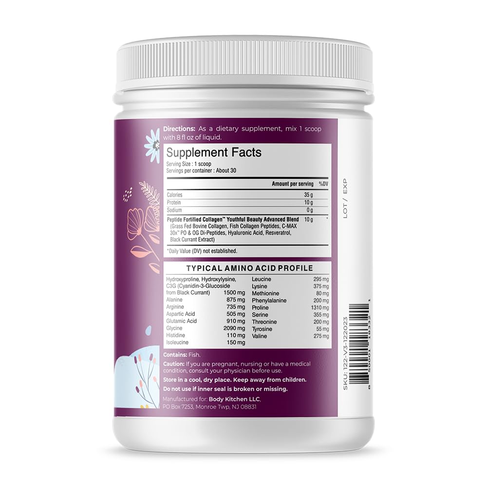 Détails de la poudre de collagène Body Kitchen avec extrait de cassis