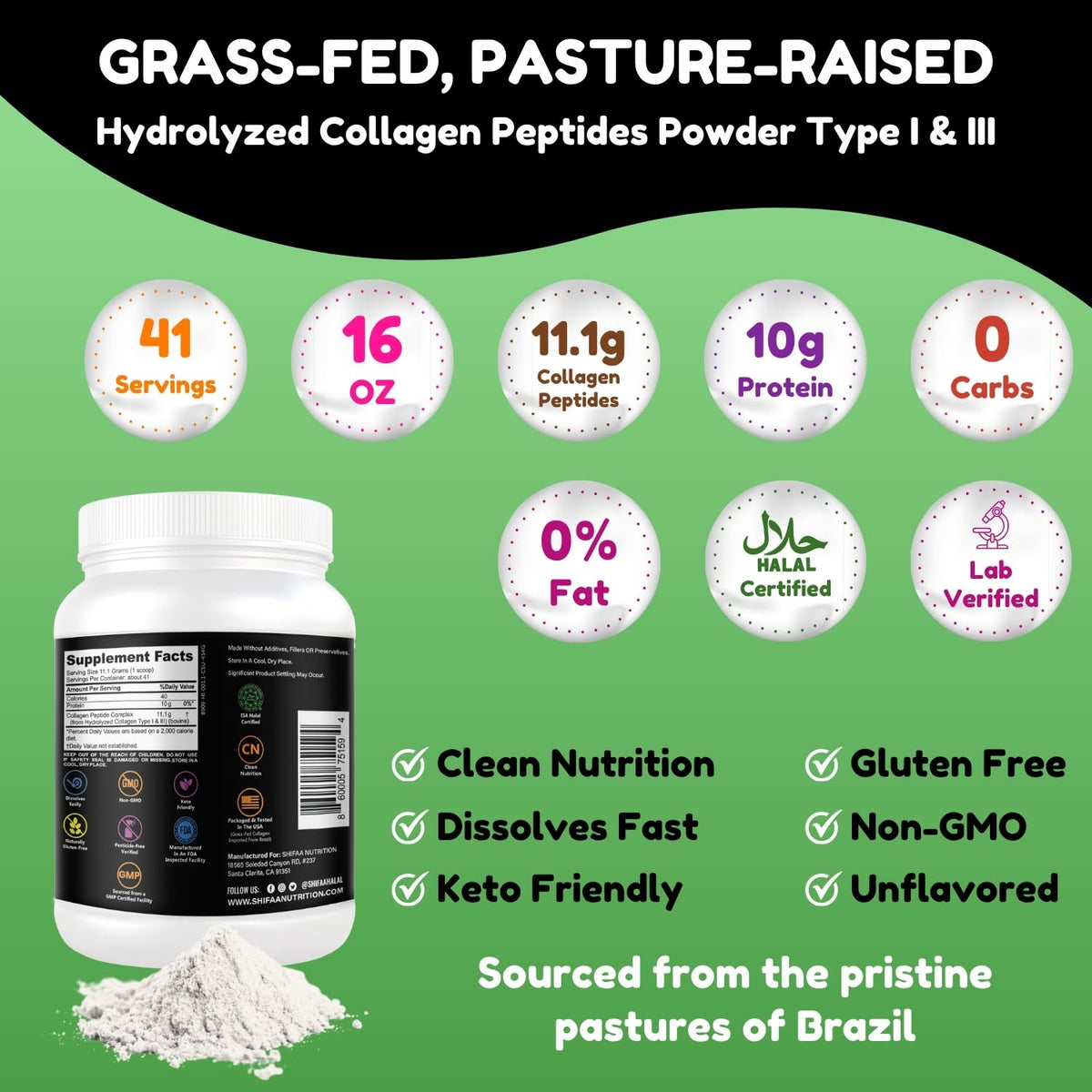 Détails de la poudre de collagène Halal SHIFAA NUTRITION