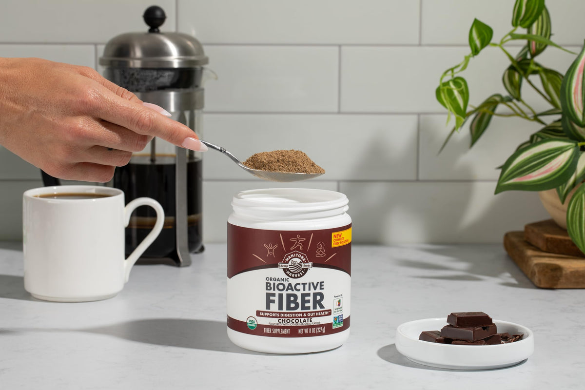 Détails de la poudre de complément alimentaire Manitoba Harvest BioActif au chocolat