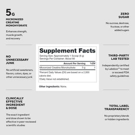 Détails de la poudre de créatine monohydrate LEGION dans un verre d'eau
