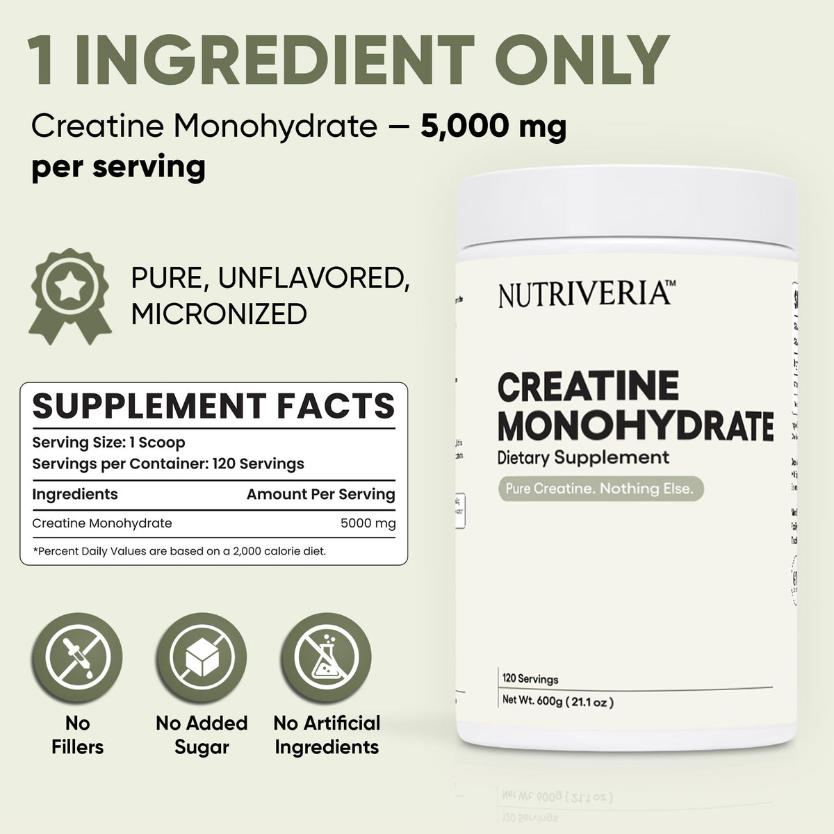 Détails de la poudre de créatine monohydrate Nutriveria dans un verre d'eau