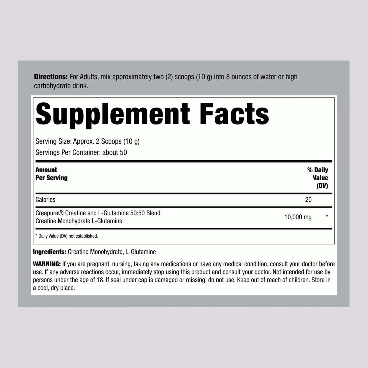Détails de la poudre de Fitness Labs Créatine et L-Glutamine