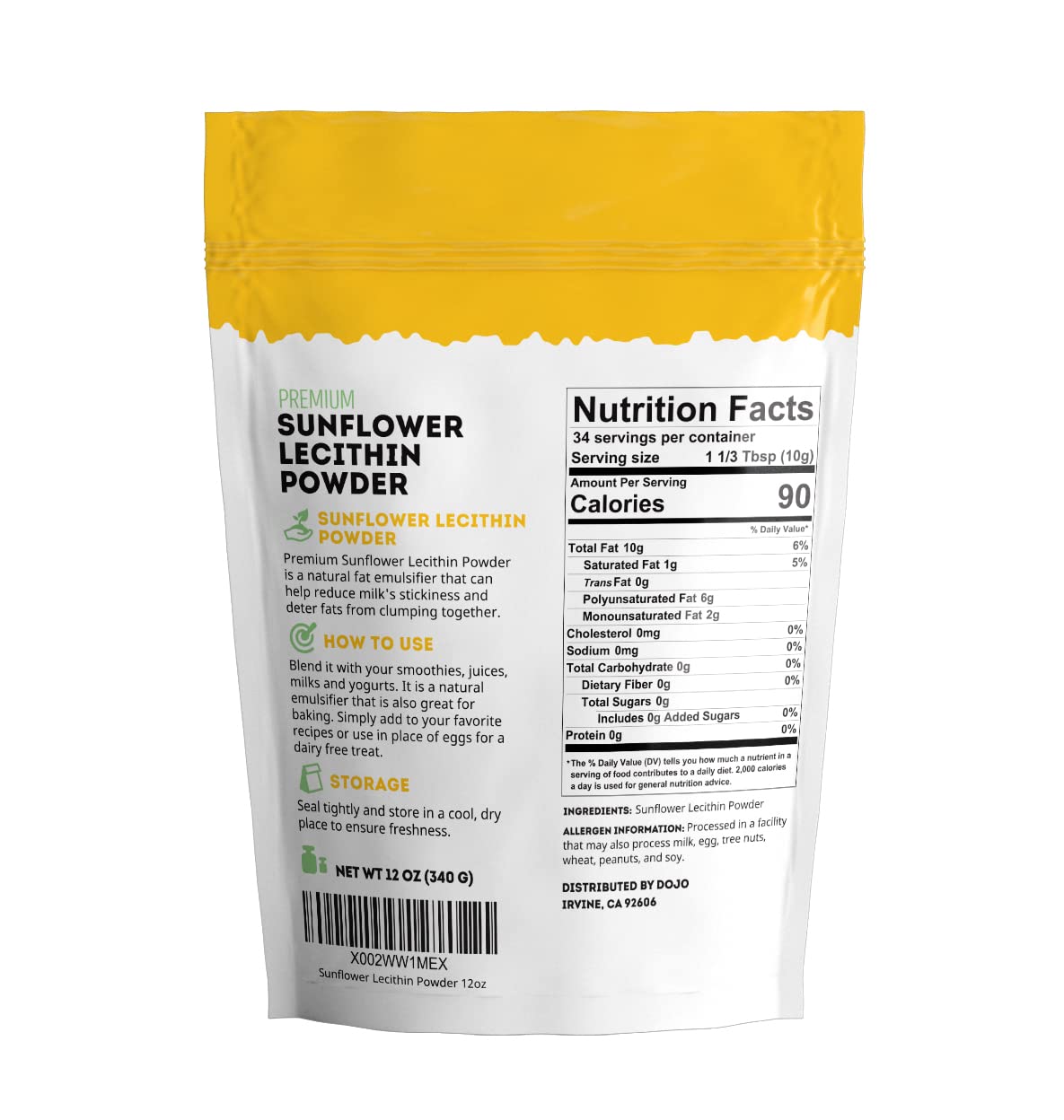 Détails de la poudre de lécithine de tournesol Kate Naturals