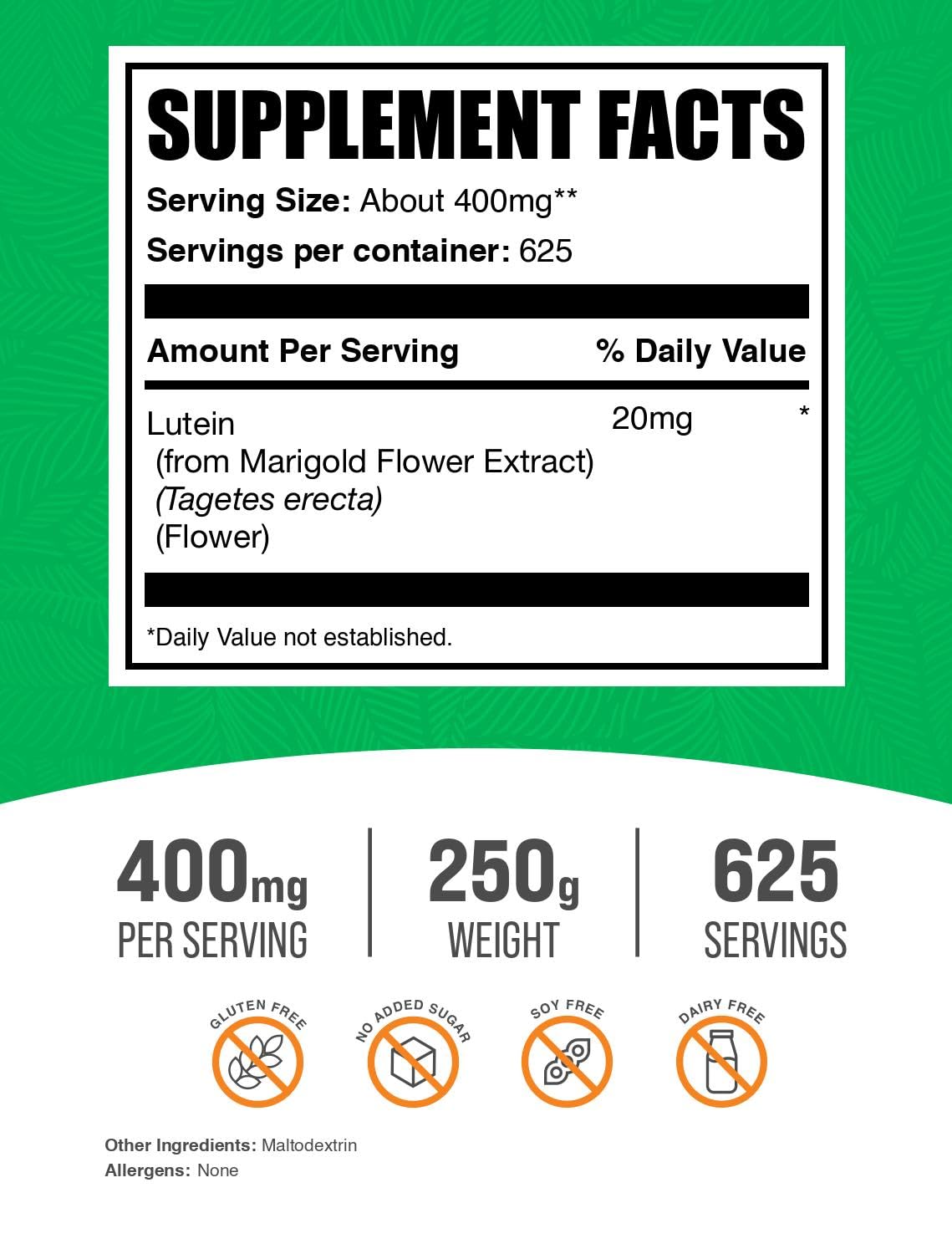 Détails de la poudre de lutéine BulkSupplements dans un bol