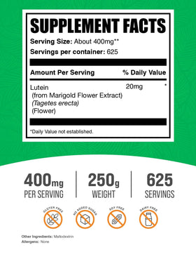 Détails de la poudre de lutéine BulkSupplements dans un bol