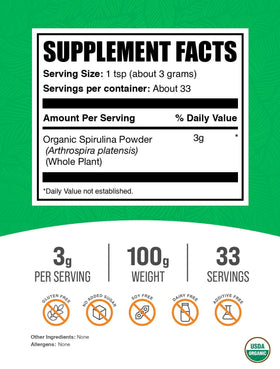 Détails de la Poudre de Spiruline Bio BulkSupplements