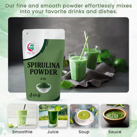Détails de la poudre de spiruline YOGI’S GIFT sur une table