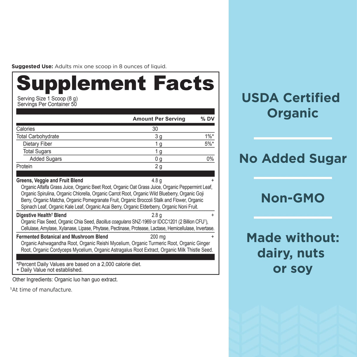Détails de la poudre de Super Greens Bio Ancient Nutrition