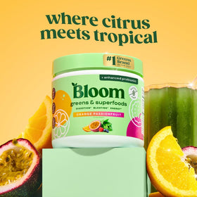 Détails de la poudre de superfoods Bloom Nutrition avec ingrédients visibles