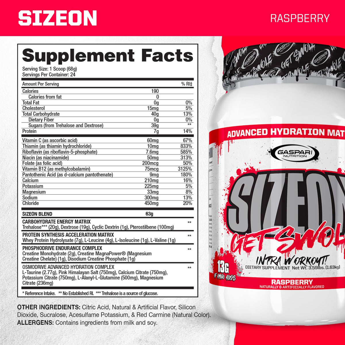 Détails de la poudre Gaspari Nutrition SizeOn Intra Workout