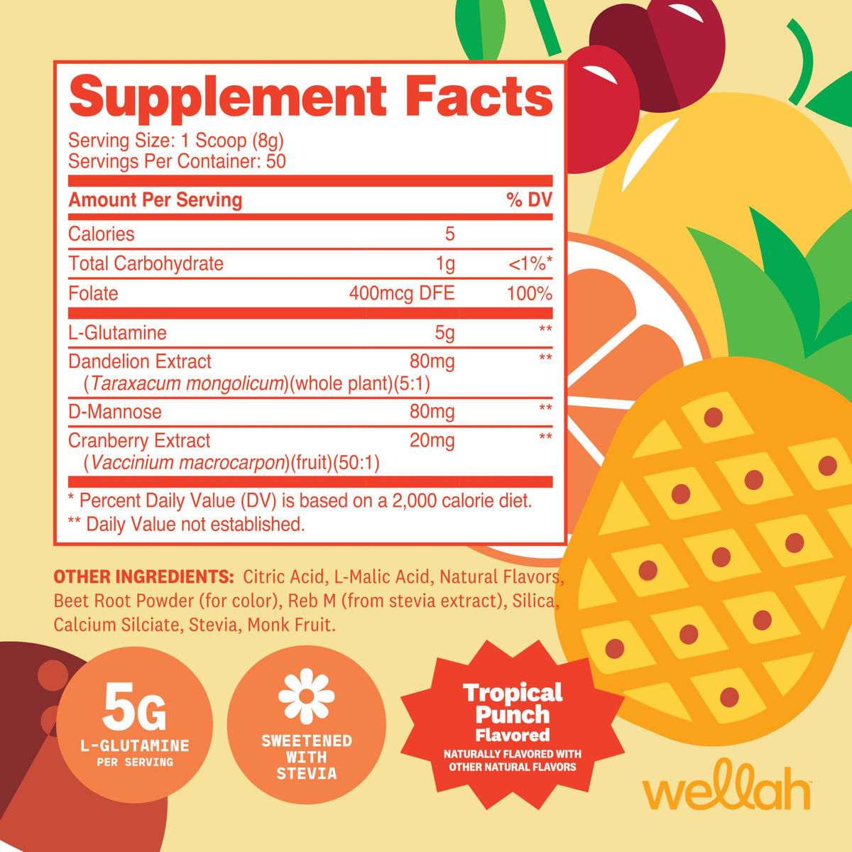 Détails de la poudre L-Glutamine Wellah avec scoop