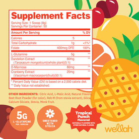 Détails de la poudre L-Glutamine Wellah avec scoop