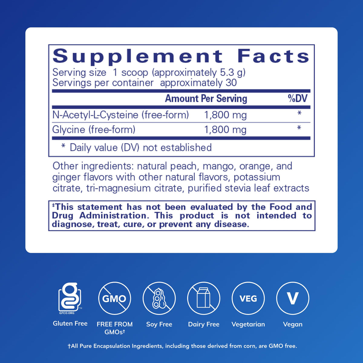Détails de la poudre NAC + Glycine Pure Encapsulations