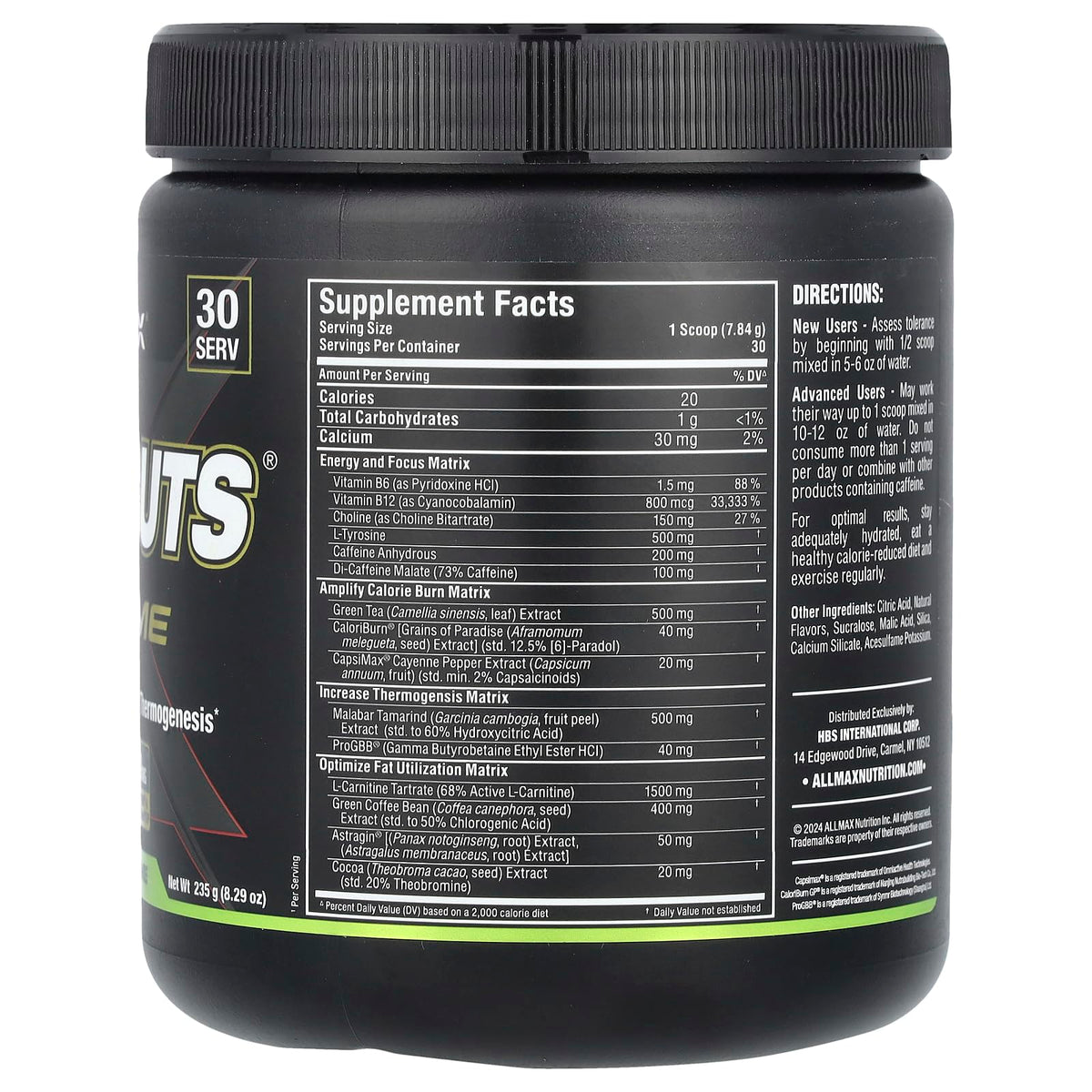 Détails de la poudre Rapidcuts Xtreme ALLMAX Citron Vert dans un verre