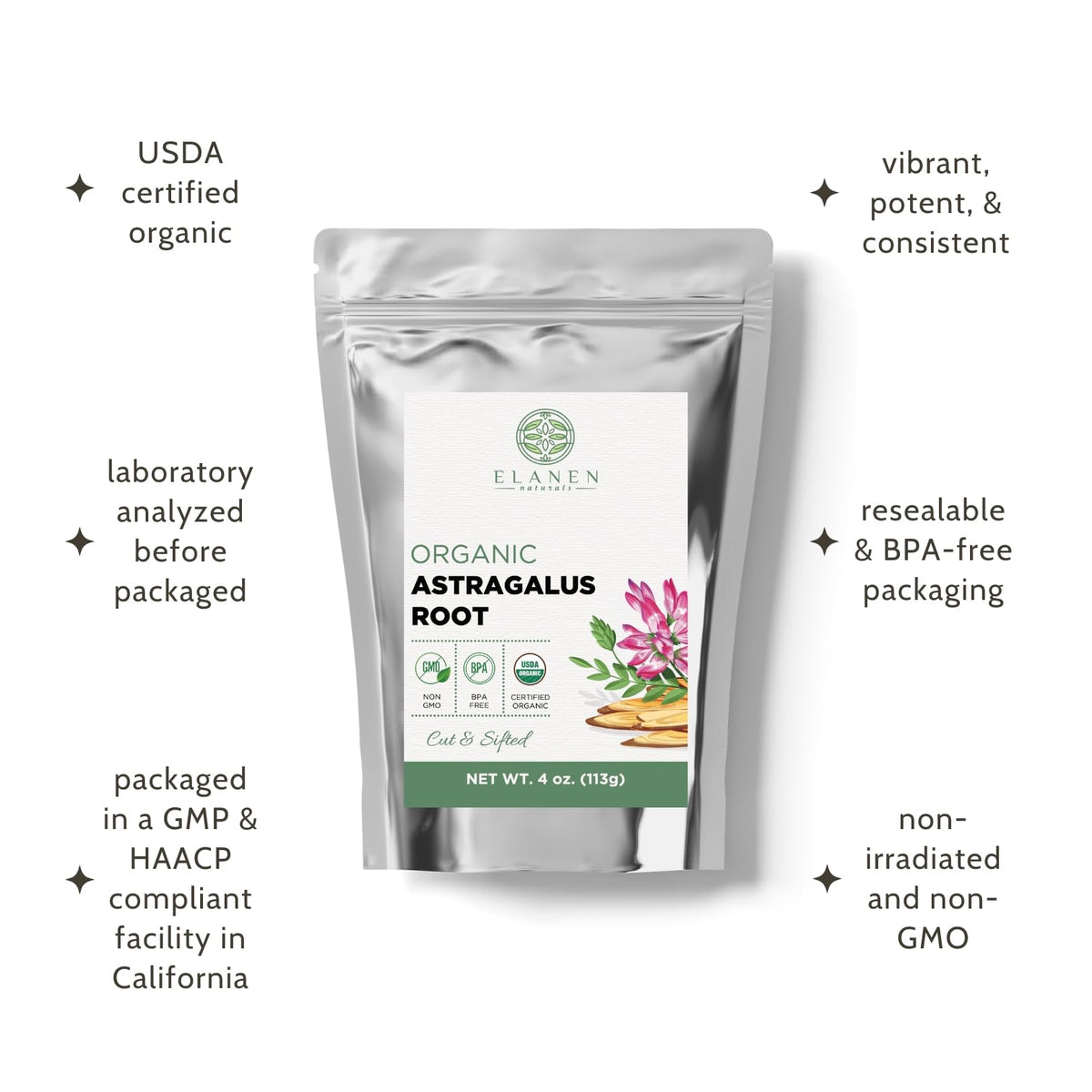 Détails de la racine d'astragale bio Elanen Naturals
