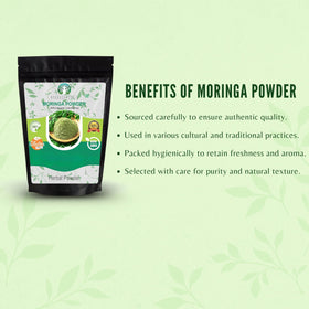 Détails de la texture de la poudre de feuille de moringa AYURVEDASHREE