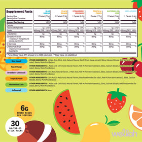 Détails de sachets Wellah L-Glutamine avec saveurs variées