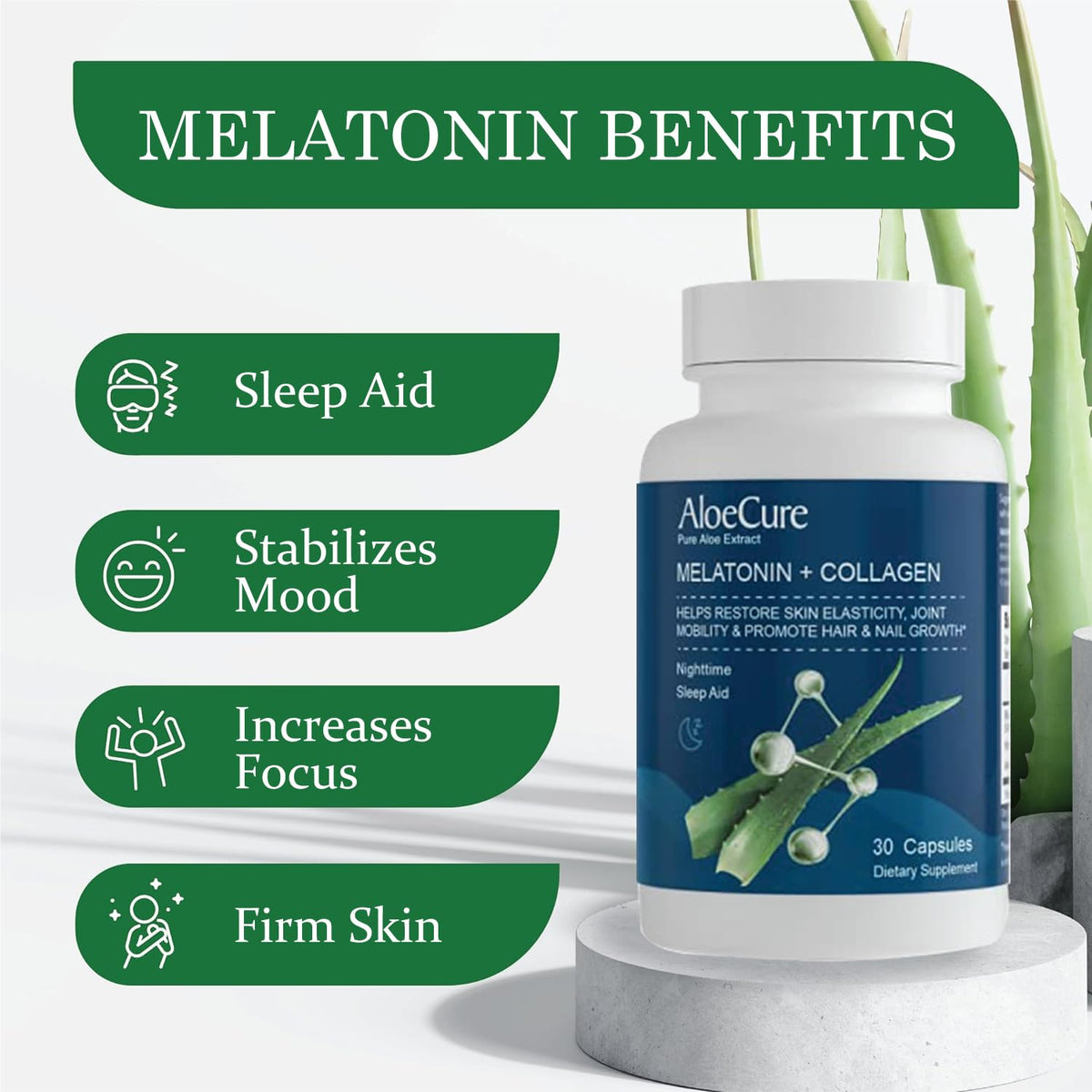Détails des capsules AloeCure Melatonin Collagène