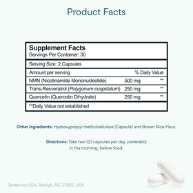 Détails des capsules Bettervits NMN 500mg, regard sur l'emballage