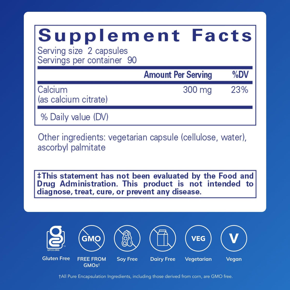 Détails des capsules Calcium Citrate Pure Encapsulations