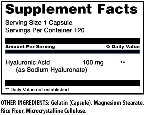 Détails des capsules d'acide hyaluronique Amazing Nutrition 100 mg