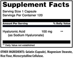 Détails des capsules d'acide hyaluronique Amazing Nutrition 100 mg