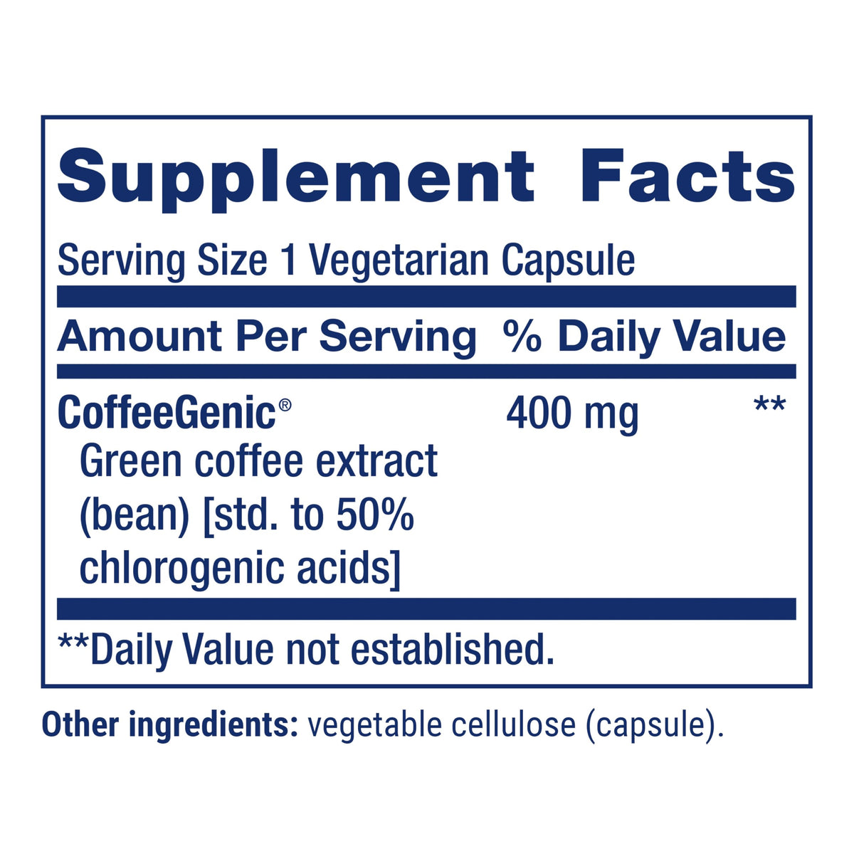 Détails des capsules d'extrait de café vert Life Extension