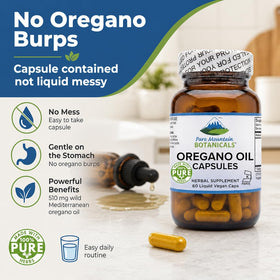 Détails des capsules d'huile d'origan Pure Mountain Botanicals