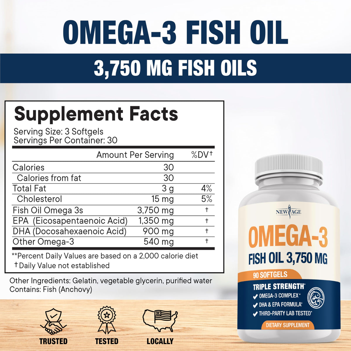 Détails des capsules d'huile de poisson NEW AGE Omega 3