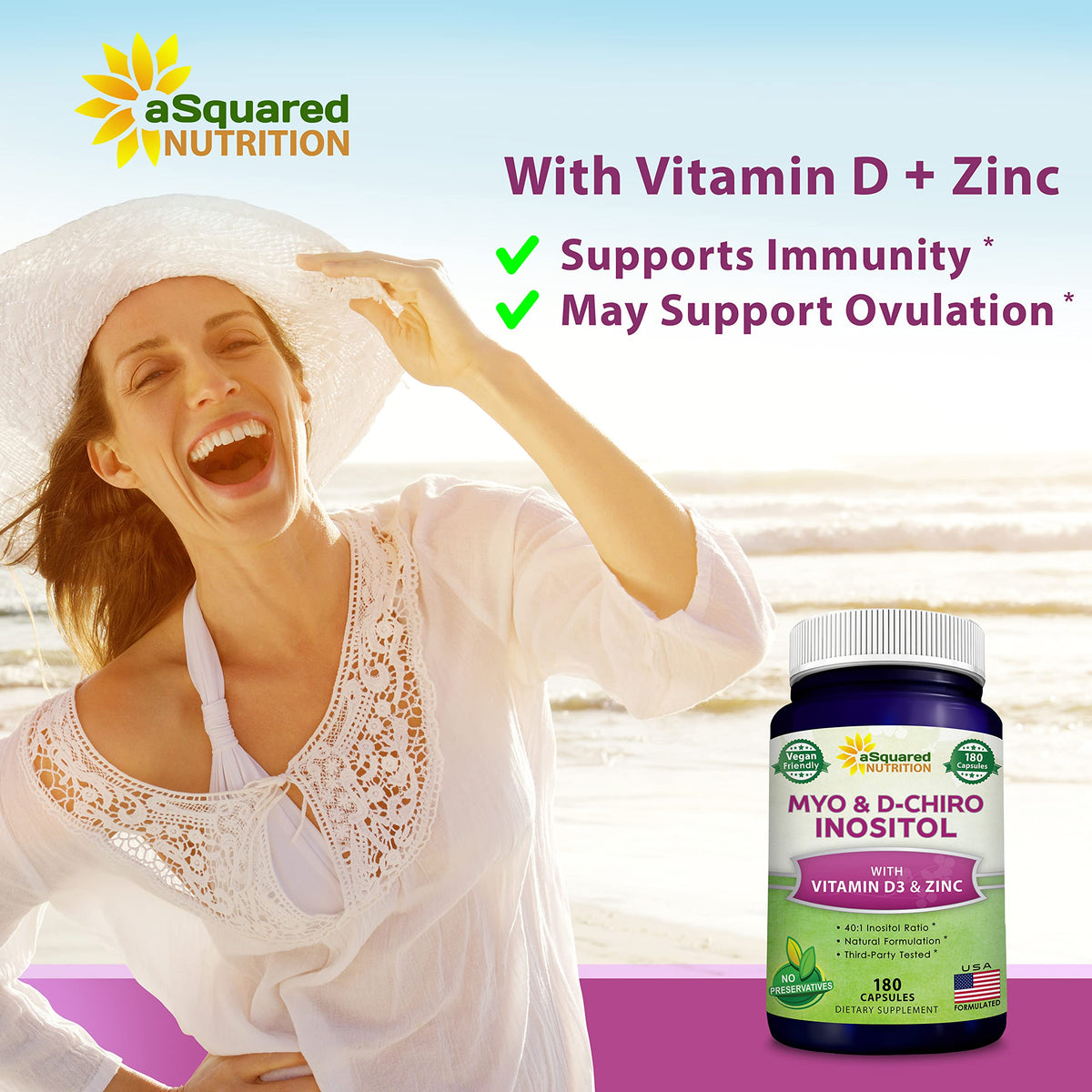 Détails des capsules de aSquared Nutrition Myo-Inositol & D-Chiro Inositol