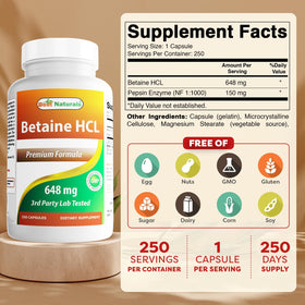 Détails des capsules de Betaïne HCL de Best Naturals