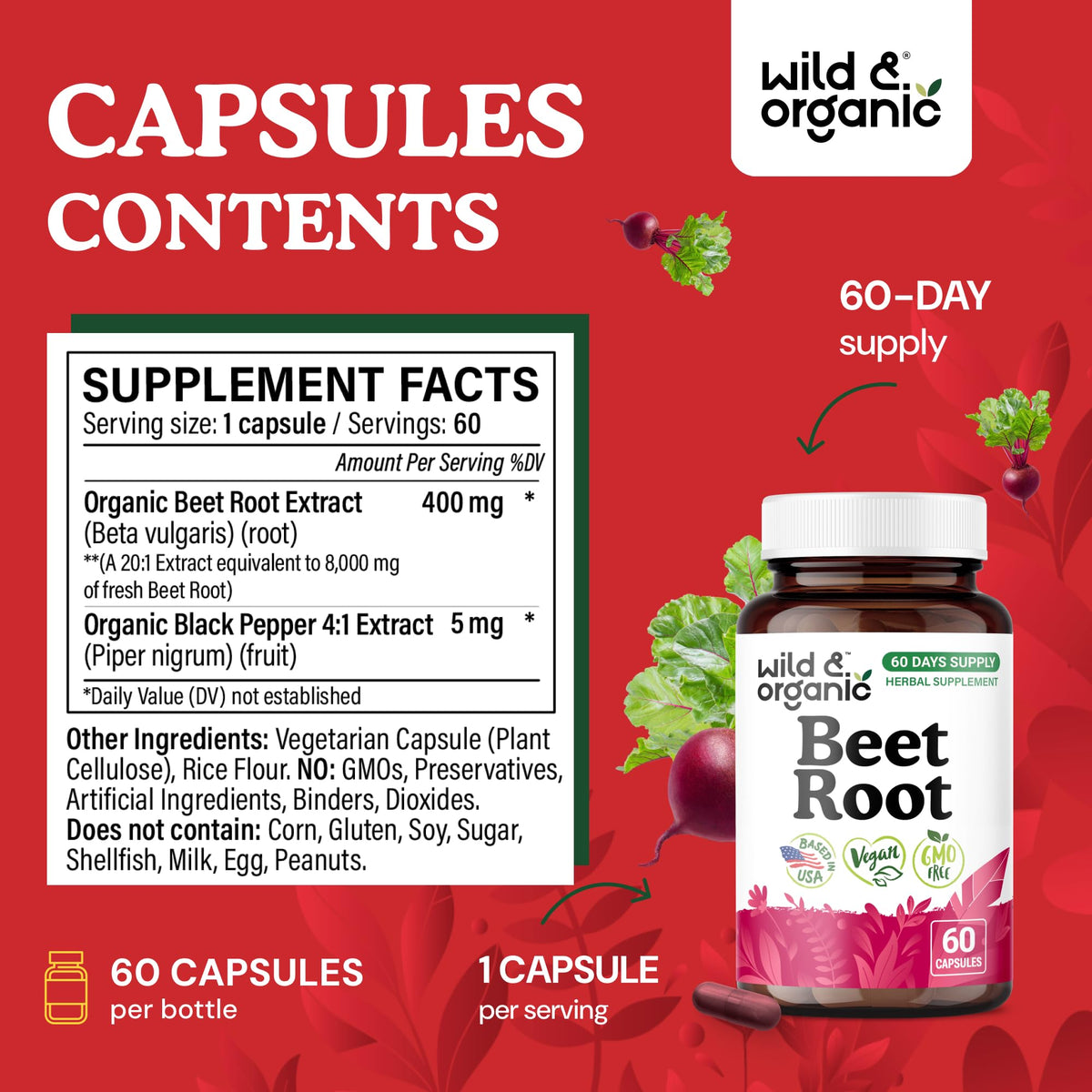 Détails des capsules de betterave Wild & Organic