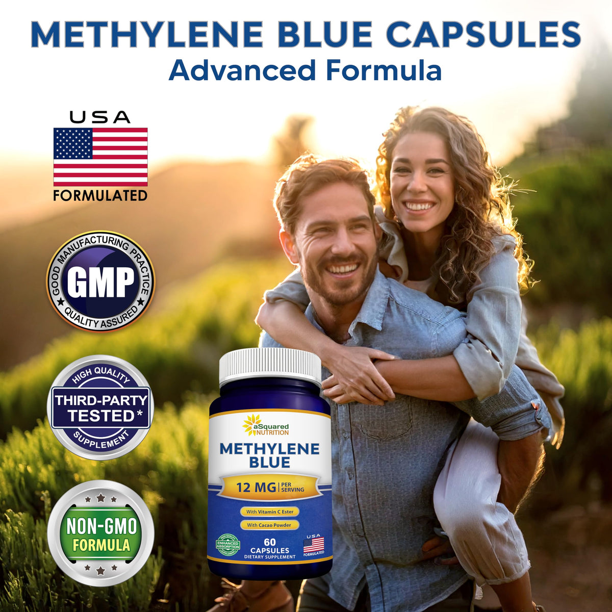 Détails des capsules de Bleu de Méthylène avec étiquette visible