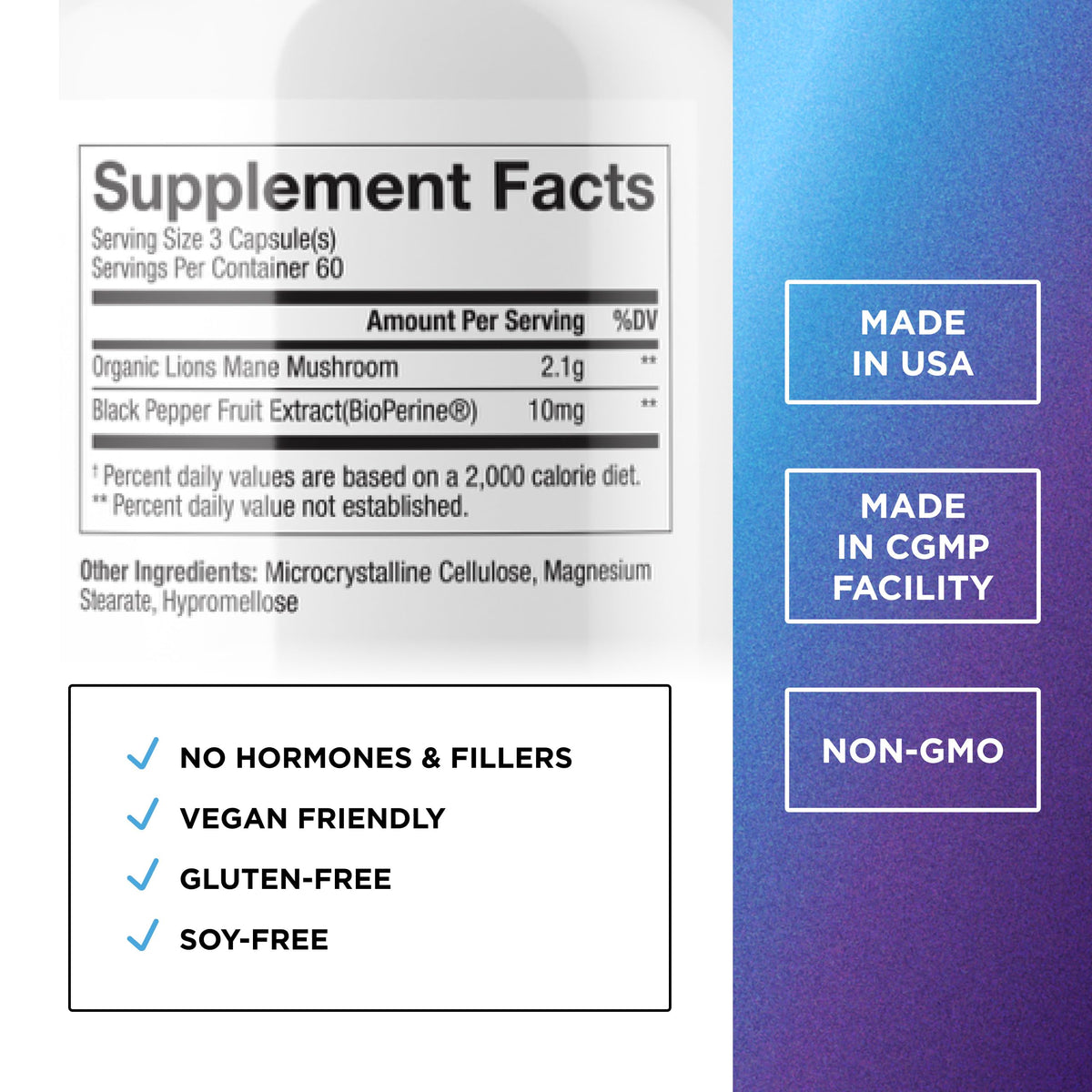 Détails des capsules de Champignon Lion's Mane Bio DR. EMIL NUTRITION