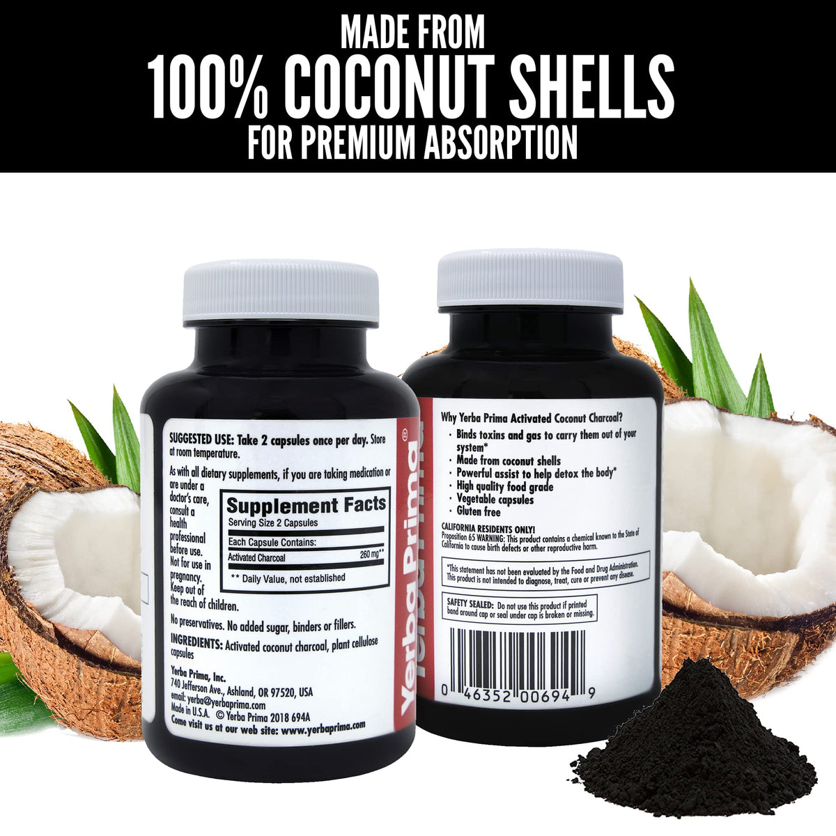 Détails des capsules de charbon actif de coco Yerba Prima