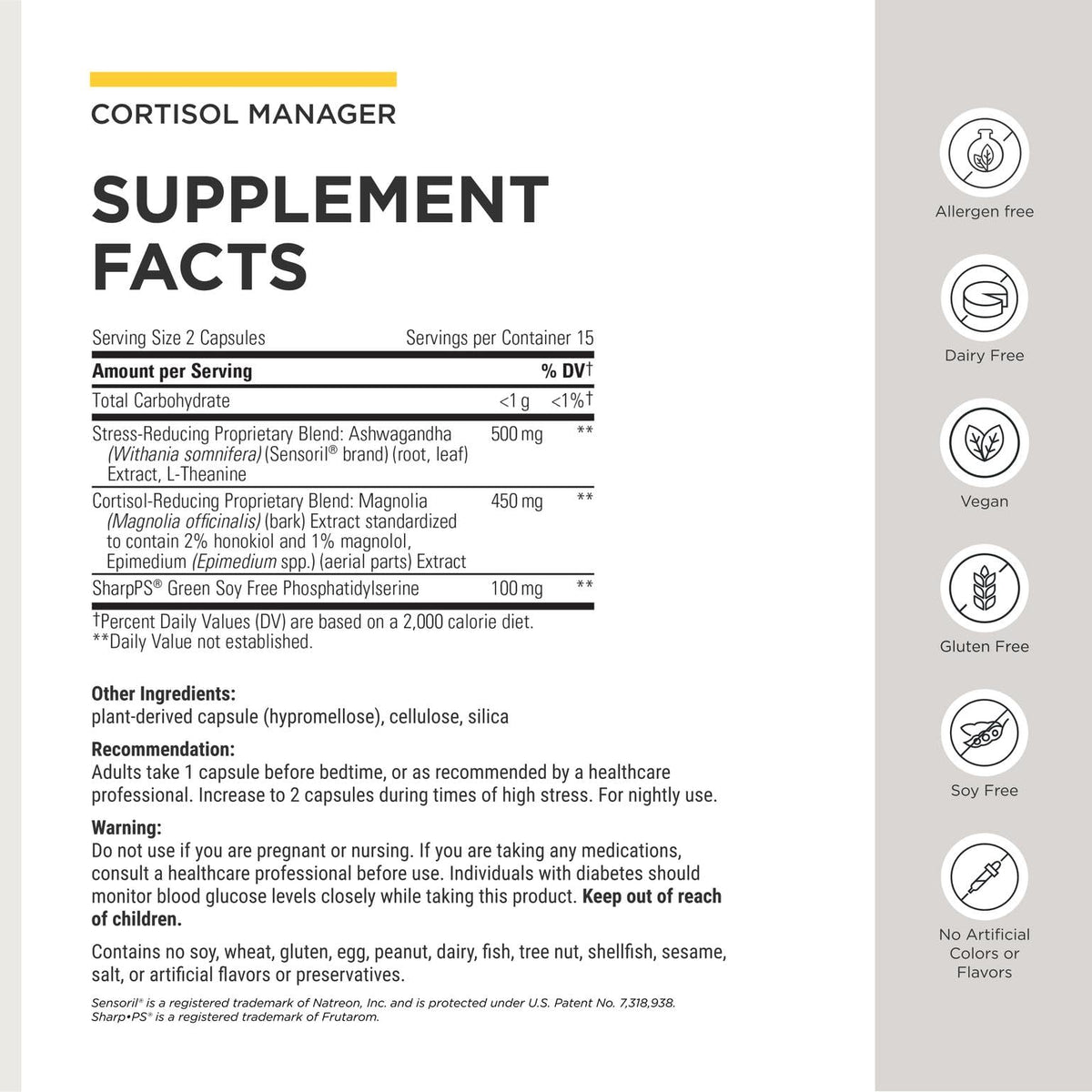 Détails des capsules de Cortisol Manager, format et taille