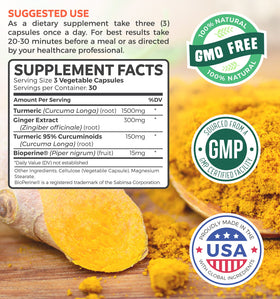 Détails des capsules de curcuma et gingembre dans la bouteille