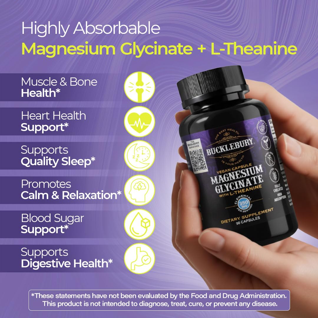 Détails des capsules de Glycinate de Magnésium BUCKLEBURY avec L-Théanine