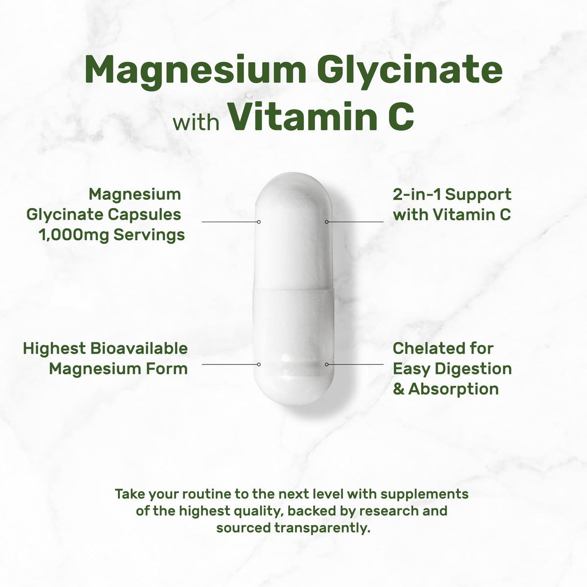 Détails des capsules de glycinate de magnésium et vitamine C