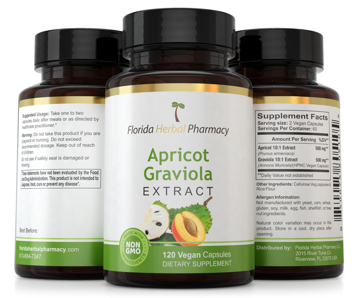 Détails des capsules de Graviola Abricot Florida Herbal Pharmacy