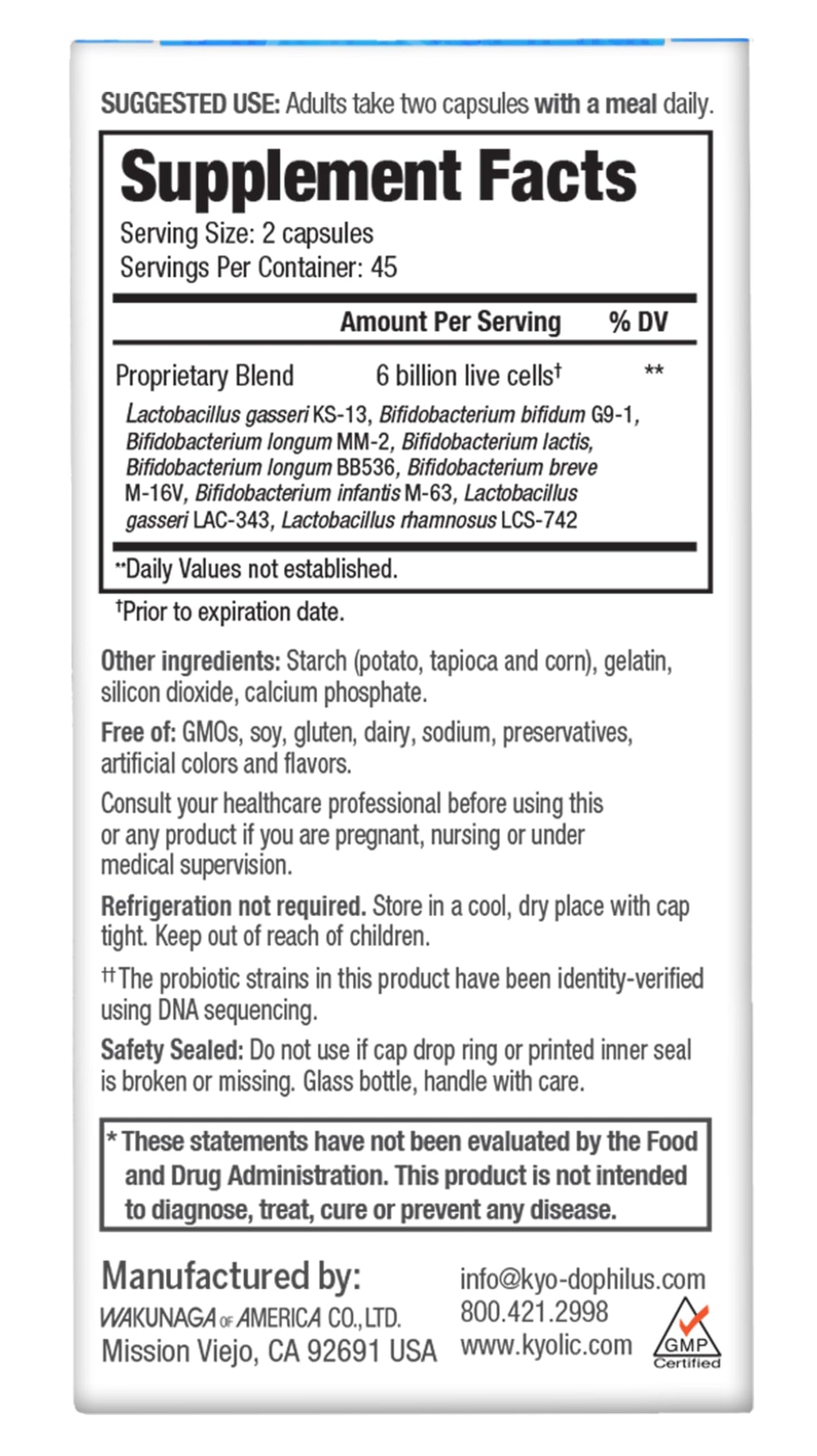 Détails des capsules de Kyolic Kyo-Dophilus Multi 9 Probiotique