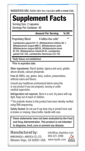 Détails des capsules de Kyolic Kyo-Dophilus Multi 9 Probiotique